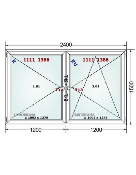 Okno PCV 240 x 150 cm Rozwierne-Rozwierno-Uchylne Trzyszybowe Gealan S9000