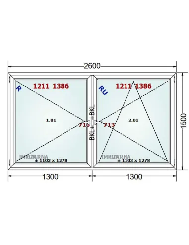 Okno PCV 260 x 150 cm Rozwierne-Rozwierno-Uchylne Trzyszybowe Gealan S9000