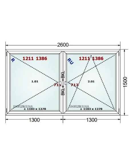 Okno PCV 260 x 150 cm Rozwierne-Rozwierno-Uchylne Trzyszybowe Gealan S9000