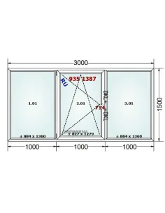 Okno PCV 300 x 150 cm FIX-Rozwierno-Uchylne-FIX Trzyszybowe Gealan S9000 2