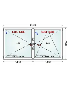 Okno PCV 280 x 150 cm Rozwierne-Rozwierno-Uchylne Trzyszybowe Gealan S9000 2