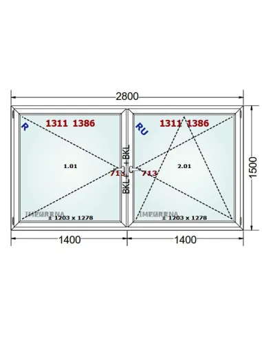 Okno PCV 280 x 150 cm Rozwierne-Rozwierno-Uchylne Trzyszybowe Gealan S9000