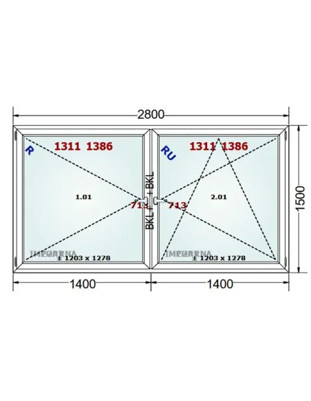Okno PCV 280 x 150 cm Rozwierne-Rozwierno-Uchylne Trzyszybowe Gealan S9000