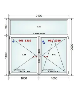 Okno PCV 210 x 200 cm FIX-Rozwierne-Rozwierno-Uchylne Trzyszybowe Gealan S9000 2