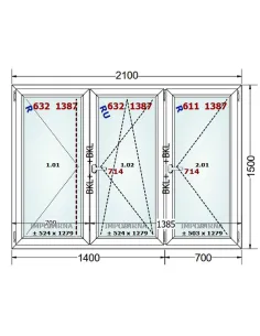 Okno PCV 210 x 150 cm Rozwierne-Rozwierno-Uchylne-Rozwierne Trzyszybowe Gealan S9000 2