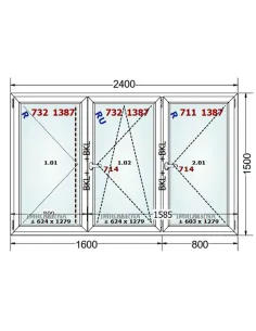 Okno PCV 240 x 150 cm Rozwierne-Rozwierno-Uchylne-Rozwierne Trzyszybowe Gealan S9000 2
