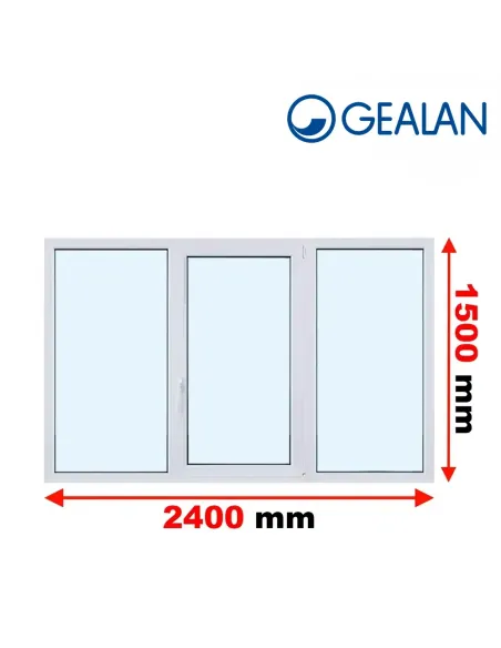 Okno PCV 240 x 150 cm Rozwierne-Rozwierno-Uchylne-Rozwierne Trzyszybowe Gealan S9000