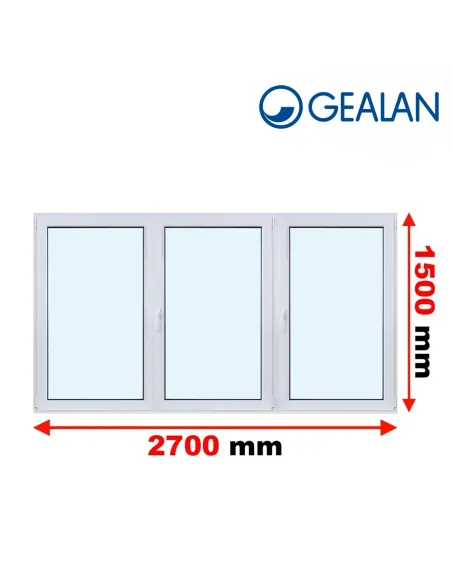 Okno PCV 270 x 150 cm Rozwierne-Rozwierno-Uchylne-Rozwierne Trzyszybowe Gealan S9000