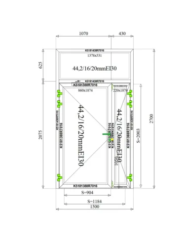 Drzwi Witryna Aluminiowa Przeciwpożarowa 150 x 270 EI30 Aluprof MB-78EI
