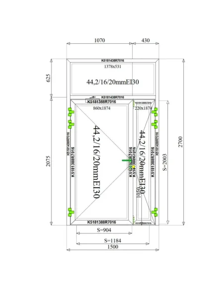 Drzwi Witryna Aluminiowa Przeciwpożarowa 150 x 270 EI30 Aluprof MB-78EI
