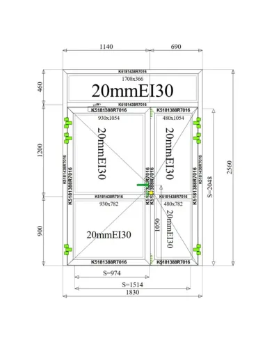 Witryna Drzwi Aluminiowe Przeciwpożarowe 183 x 256 cm Aluprof MB-78EI