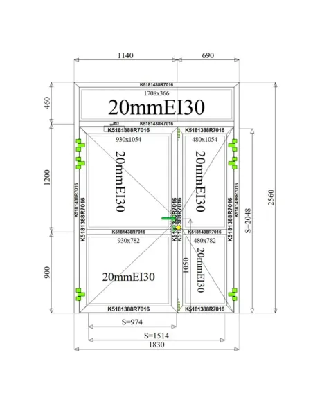 Witryna Drzwi Aluminiowe Przeciwpożarowe 183 x 256 cm Aluprof MB-78EI