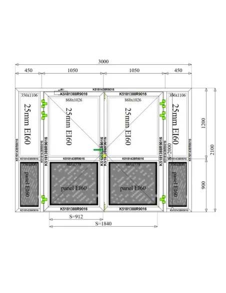 Drzwi Witryna Aluminiowa Przeciwpożarowa 300 x 210 cm Aluprof MB-78EI