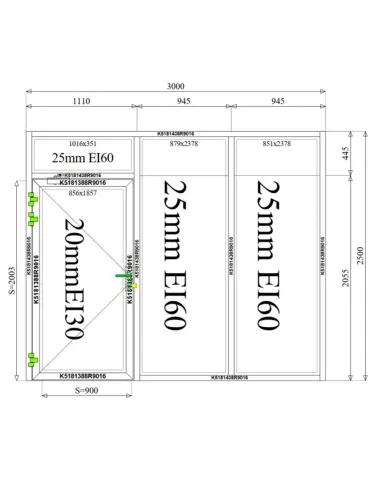 Witryna Aluminiowa Przeciwpożarowa 300 x 250 cm Aluprof MB-78EI