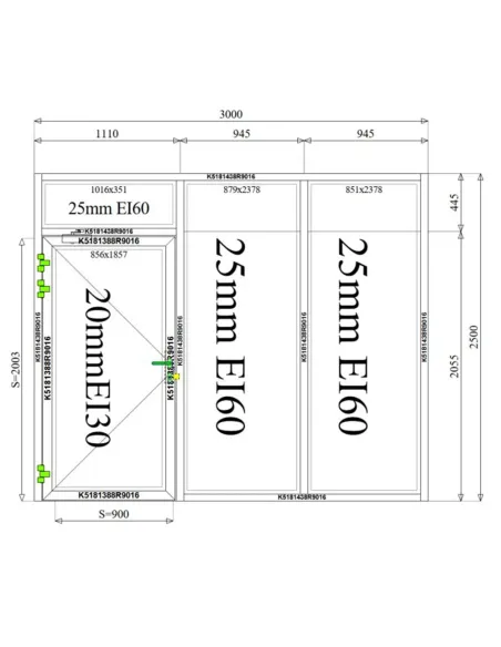 Witryna Aluminiowa Przeciwpożarowa 300 x 250 cm Aluprof MB-78EI