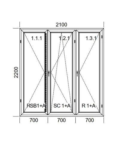 Drzwi Balkonowe PCV 210 x 220 cm Rozwierne-Rozwierno-Uchylne-Rozwierne Dwuszybowe Aluplast Ideal 4000