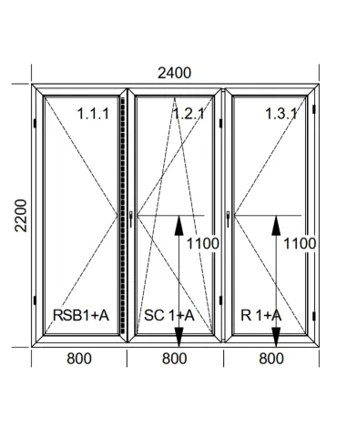 Drzwi Balkonowe PCV 240 x 220 cm Rozwierne-Rozwierno-Uchylne-Rozwierne Dwuszybowe Aluplast Ideal 4000