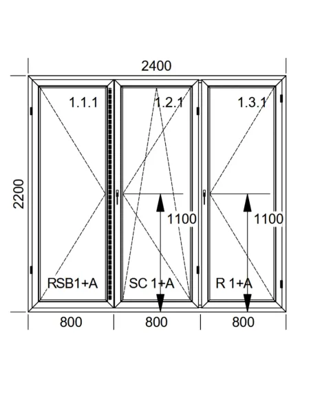 Drzwi Balkonowe PCV 240 x 220 cm Rozwierne-Rozwierno-Uchylne-Rozwierne Dwuszybowe Aluplast Ideal 4000