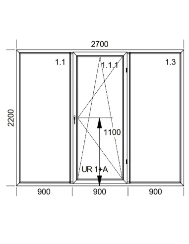 Drzwi Balkonowe PCV 270 x 220 cm FIX-Rozwierno-Uchylne-FIX Dwuszybowe Aluplast Ideal 4000