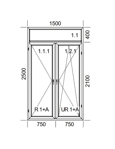 Drzwi Balkonowe PCV 150 x 250 cm FIX-Rozwierne-Rozwierno-Uchylne Dwuszybowe Aluplast Ideal 4000