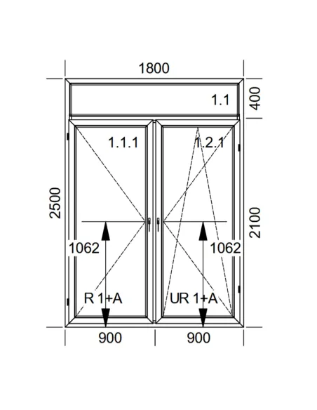 Drzwi Balkonowe PCV 180 x 250 cm FIX-Rozwierne-Rozwierno-Uchylne Dwuszybowe Aluplast Ideal 4000