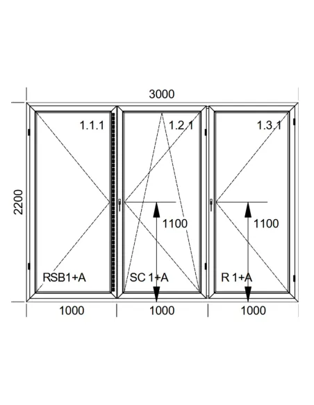 Drzwi Balkonowe PCV 300 x 220 cm Rozwierne-Rozwierno-Uchylne-Rozwierne Trzyszybowe Aluplast Ideal 8000