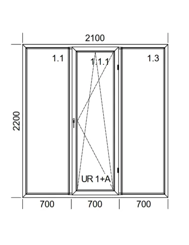 Drzwi Balkonowe PCV 210 x 220 cm FIX-Rozwierno-Uchylne-FIX Trzyszybowe Aluplast Ideal 8000