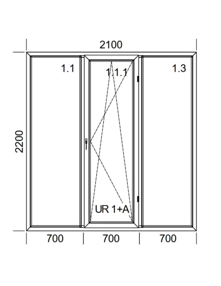 Drzwi Balkonowe PCV 210 x 220 cm FIX-Rozwierno-Uchylne-FIX Trzyszybowe Aluplast Ideal 8000