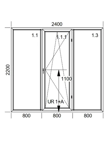 Drzwi balkonowe PCV 240 x 220 cm FIX-Rozwierno-Uchylne-FIX Trzyszybowe Aluplast Ideal 8000