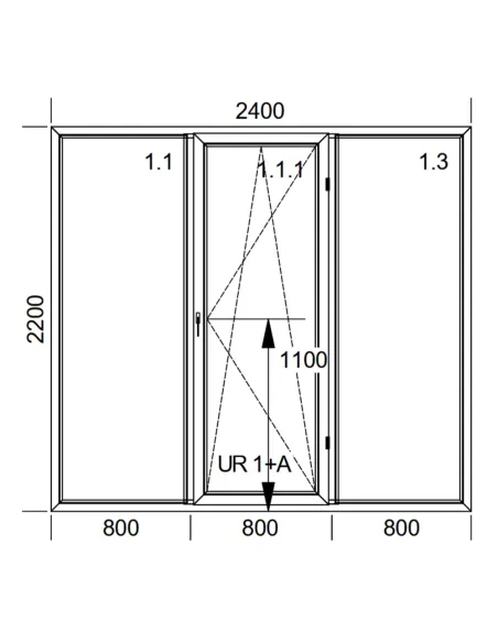 Drzwi balkonowe PCV 240 x 220 cm FIX-Rozwierno-Uchylne-FIX Trzyszybowe Aluplast Ideal 8000