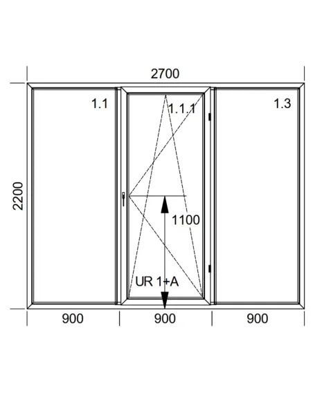 Drzwi Balkonowe PCV 270 x 220 cm FIX-Rozwierno-Uchylne-FIX Trzyszybowe Aluplast Ideal 8000