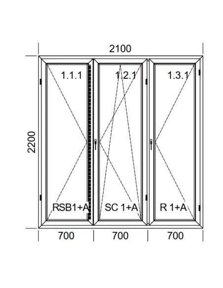 Drzwi Balkonowe PCV 210 x 220 cm Rozwierne-Rozwierno-Uchylne-Rozwierne Trzyszybowe Aluplast Ideal 8000