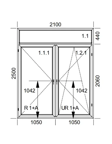 Drzwi Balkonowe PCV 210 x 250 cm FIX-Rozwierne-Rozwierno-Uchylne Trzyszybowe Aluplast Ideal 8000
