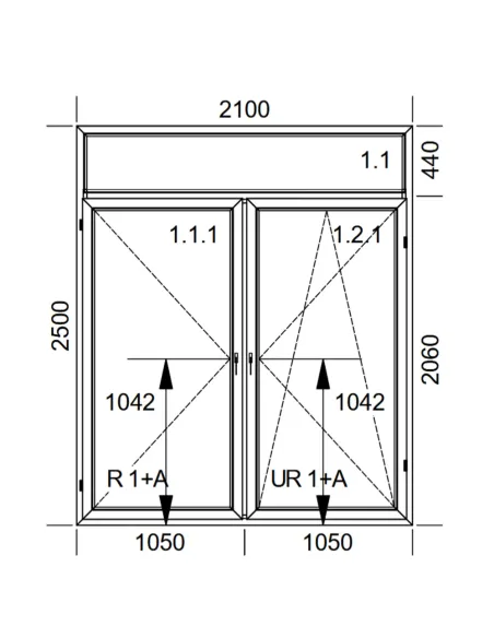 Drzwi Balkonowe PCV 210 x 250 cm FIX-Rozwierne-Rozwierno-Uchylne Trzyszybowe Aluplast Ideal 8000