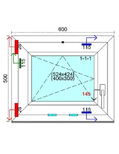 Okno PCV 50x60 cm Rozwierno-Uchylne Trzyszybowe Kömmerling 76 MD 2