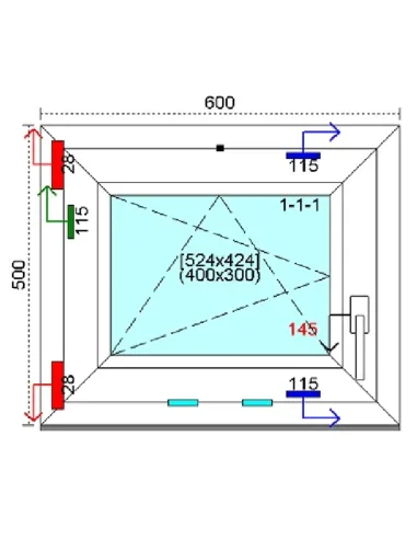 Okno PCV 50x60 cm Rozwierno-Uchylne Trzyszybowe Kömmerling 76 MD