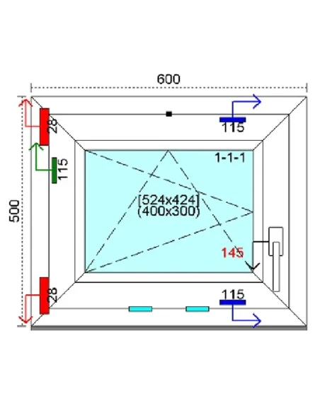 Okno PCV 50x60 cm Rozwierno-Uchylne Trzyszybowe Kömmerling 76 MD