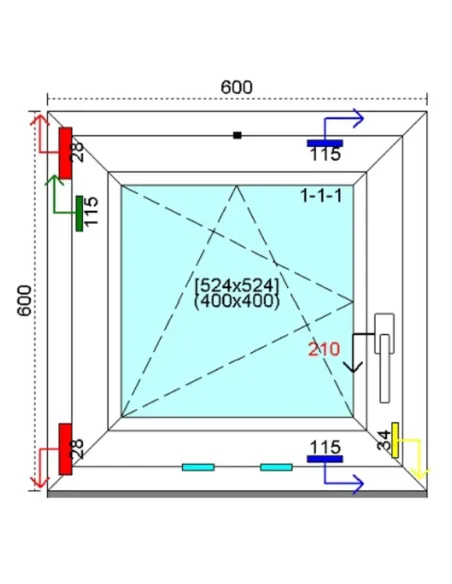 Okno PCV 60x60 cm Rozwierno-Uchylne Trzyszybowe Kömmerling 76 MD