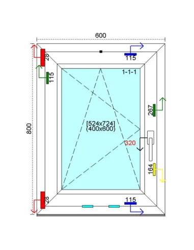 Okno PCV 60x80 cm Rozwierno-Uchylne Trzyszybowe Kömmerling 76 MD