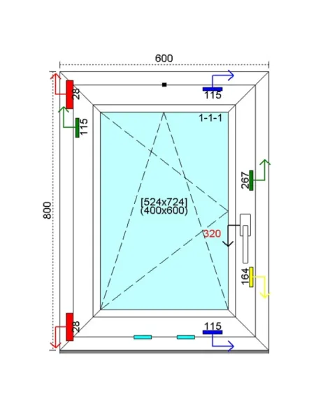 Okno PCV 60x80 cm Rozwierno-Uchylne Trzyszybowe Kömmerling 76 MD