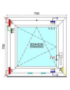 Okno PCV 70x70 cm Rozwierno-Uchylne Trzyszybowe Kömmerling 76 MD 2