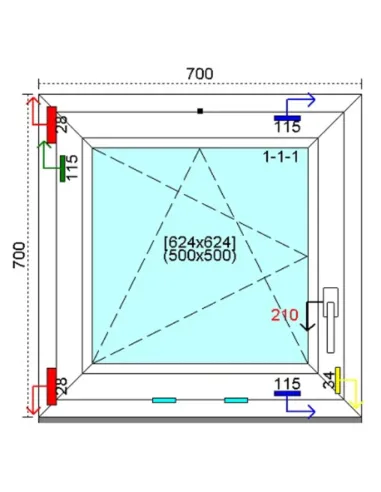 Okno PCV 70x70 cm Rozwierno-Uchylne Trzyszybowe Kömmerling 76 MD