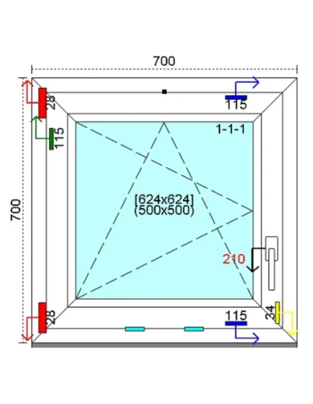 Okno PCV 70x70 cm Rozwierno-Uchylne Trzyszybowe Kömmerling 76 MD