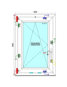 Okno PCV 60x90 cm Rozwierno-Uchylne Trzyszybowe Kömmerling 76 MD 2