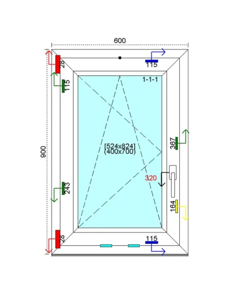 Okno PCV 60x90 cm Rozwierno-Uchylne Trzyszybowe Kömmerling 76 MD