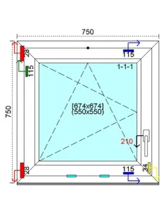 Okno PCV 75x75 cm Rozwierno-Uchylne Trzyszybowe Kömmerling 76 MD 2