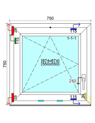 Okno PCV 75x75 cm Rozwierno-Uchylne Trzyszybowe Kömmerling 76 MD