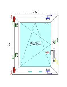 Okno PCV 70x90 cm Rozwierno-Uchylne Trzyszybowe Kömmerling 76 MD 2