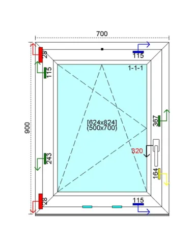 Okno PCV 70x90 cm Rozwierno-Uchylne Trzyszybowe Kömmerling 76 MD