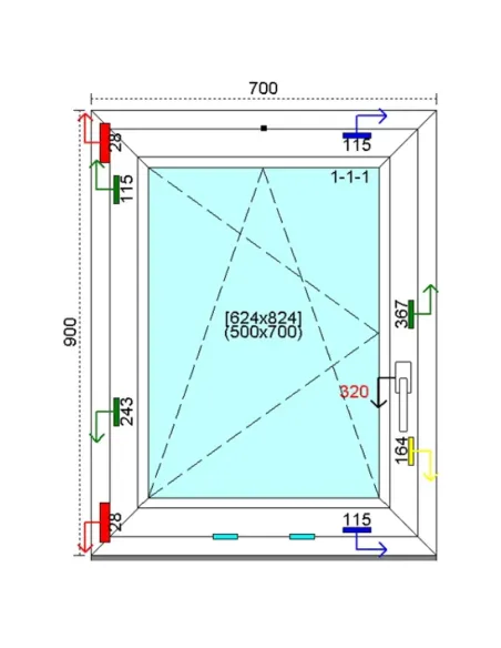 Okno PCV 70x90 cm Rozwierno-Uchylne Trzyszybowe Kömmerling 76 MD